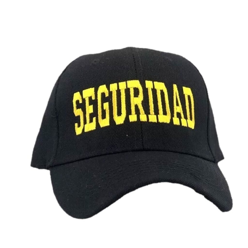 a black hat with yellow text