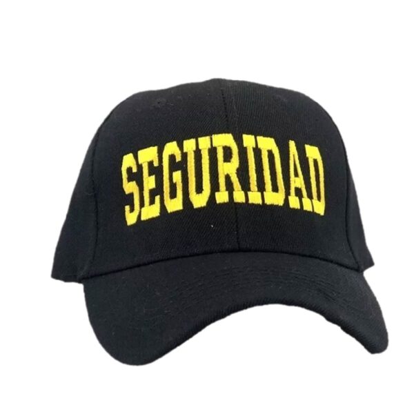 a black hat with yellow text